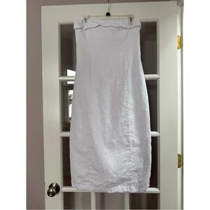 Abercrombie & Fitch White Premium Linen Scalloped Midi Dress